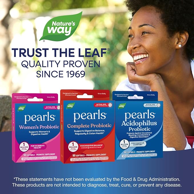 Nature's Way Pearls Complete Probiotic, Supports Digestive Balance*, 1 Billion Live Cultures, Supplement for Men and Women, No Refrigeration Required, 90 softgels