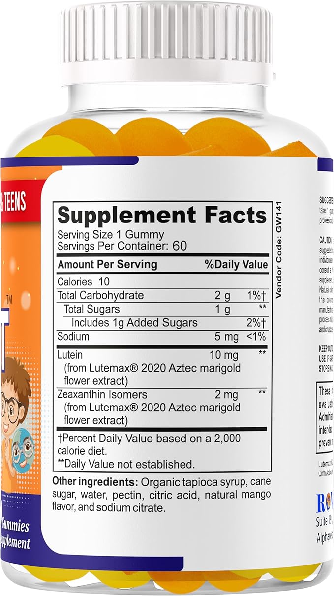Eye Bright Lutein Gummies for Kids & Teens– Eye Vitamins with Lutein & Zeaxanthin – Eye Health Supplements for Vision Support – Vitamins for Eye Health & Macular Support – 60 Gummies