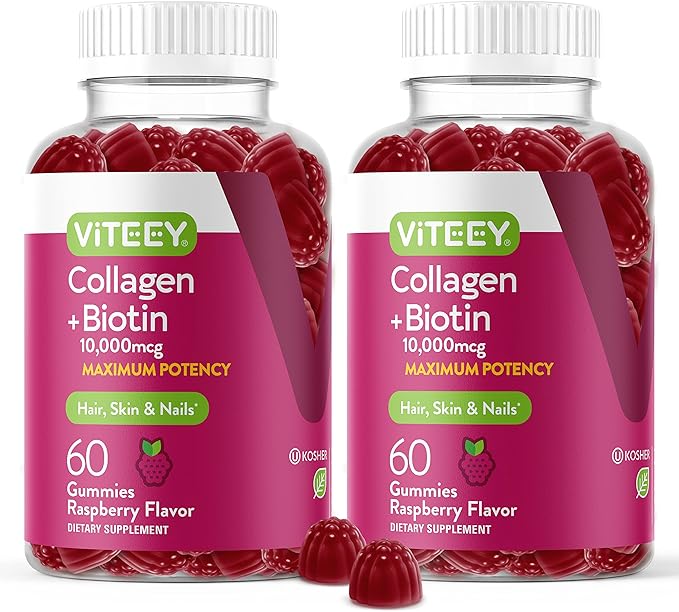 Viteey Collagen Gummies with Biotin Gummies for Hair Skin and Nails Vitamins - Biotin and Collagen Supplements for Women & Men - Gluten-Free – 120 Count