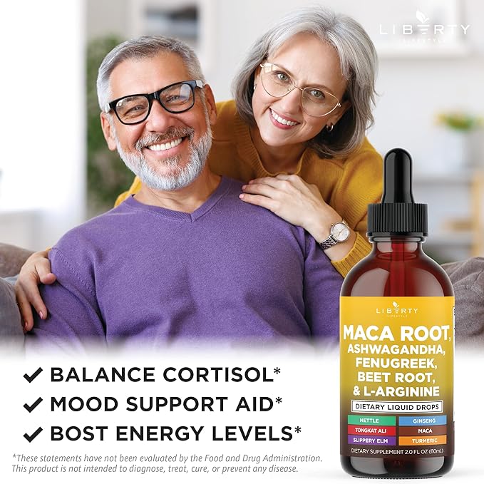 Organic Maca Root Liquid Drops with Ashwagandha, Nettle, Fenugreek, Beet Root and L-Arginine Liquid Multivitamin for Women and Men - 2oz