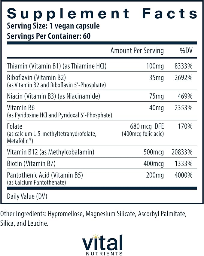 Vital Nutrients Vitamin B-Complex - Vegan High-Potency Methylated B Complex Vitamins - B Vitamins Support Energy Production, Metabolism, and Heart Health* - Gluten, Dairy, Soy Free - 60 Capsules