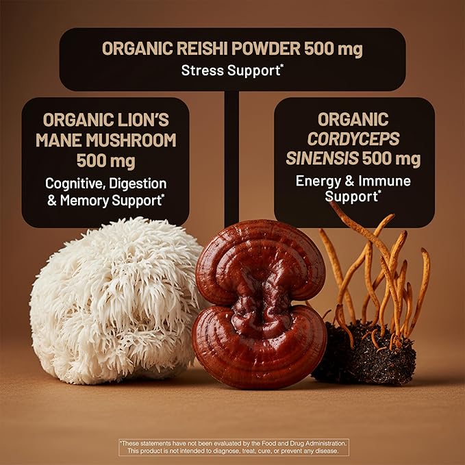 NatureWise Mushroom Complex - with Organic Lion's Mane + Reishi & Cordyceps Sinensis - Lions Mane Supplement with Organic Mushrooms - Vegan - Non-GMO - USA Manufactured - 90 Capsules[30-Day Supply]