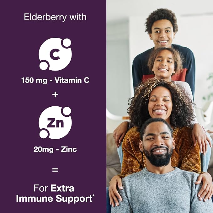 Elderberry Vitamin C and Zinc Capsules with D3 and Quercetin | 6-in-1 Immune Support Supplement Pills for Adults | 120 Count Sambucus Black Elderberry Natural Immunity Vitamins | Made in USA