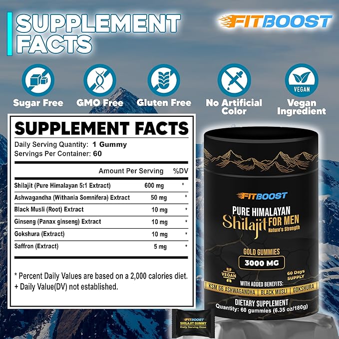 Sundried Himalayan Natural Shilajit Gummies for Men or Women 60 Days Supply of Shilajit for Men Gummies Extra Strength 3000mg Added Benefits Rich in Fulvic Acid 85+ Trace Minerals NO Sugar
