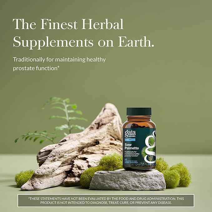 Gaia Herbs Saw Palmetto - Supports Healthy Prostate Function & Urinary Health - Saw Palmetto & Sunflower Seed Lecithin to Support Men's Health* - 60 Vegan Liquid Phyto-Caps (60 Servings)