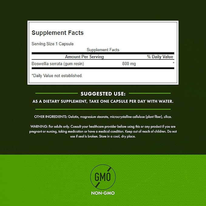 Swanson Double Strength Boswellia Serrata Ayurvedic Joint Supplement for Active Adults Seeking Flexibility and Mobility Support - 800 mg (60 Capsules)