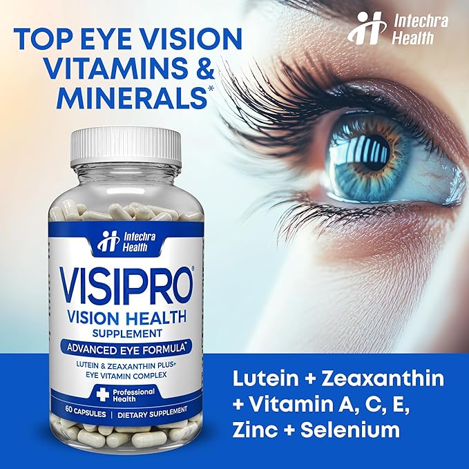 VISIPRO® 20-20 New Vision Health Supplement - Advanced Eye Vision Vitamins for Complete Eye Health, Vision Support & Macular Free Radical Defense - 60 Veggie Caps