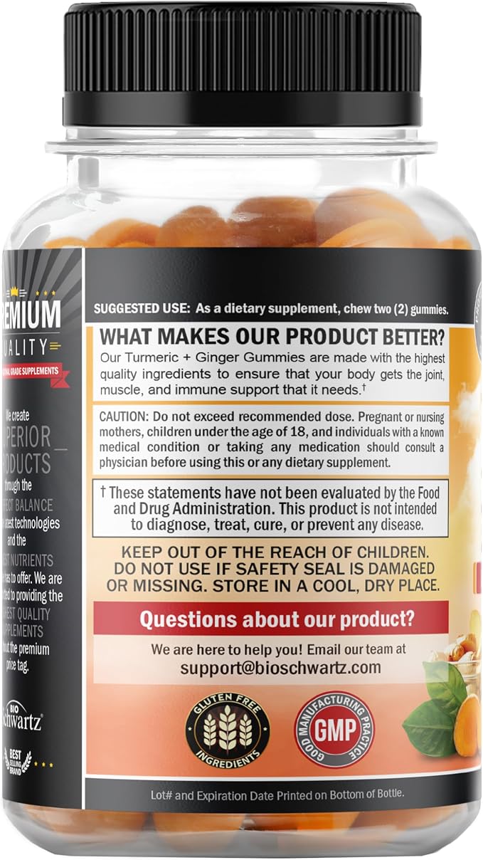 Turmeric Curcumin with Ginger Gummies - Natural Extra Strength Joint Support Supplement, Delicious Peach Flavor Ultra High Absorption Turmeric Supplement Non-GMO, Gluten Free 120 Count