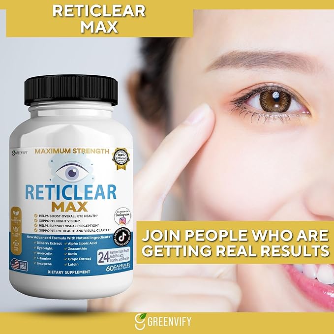 Reticlear Max Eye Health Supplement, 60 Capsules, Vision Support with 24 Natural Ingredients, 30 Day Supply (3)