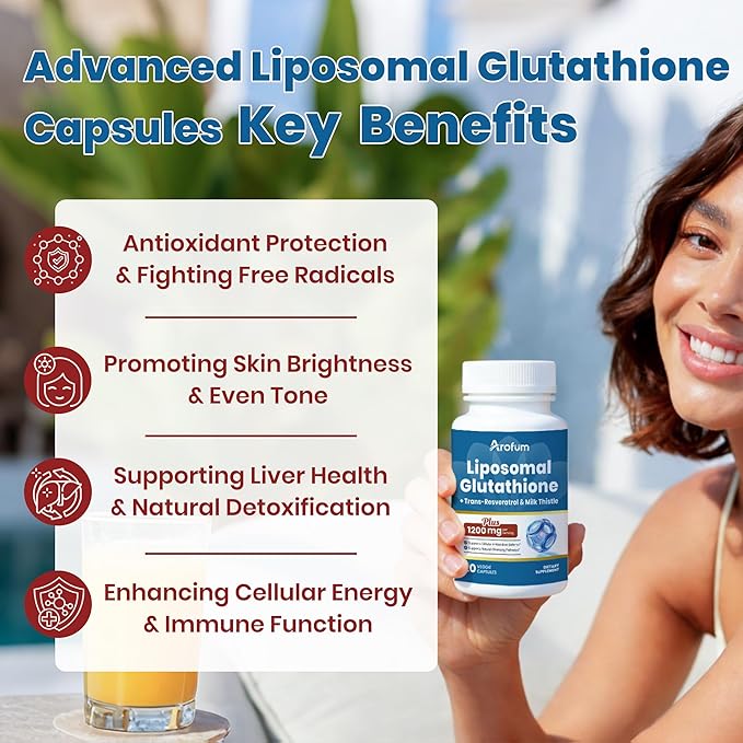 Liposomal Glutathione 1000mg, with Resveratrol & Milk Thistle | High Absorption Reduced Glutathione liposomal Supplement | 120 Vegan Capsules for Skin Health, Immune & Liver Support
