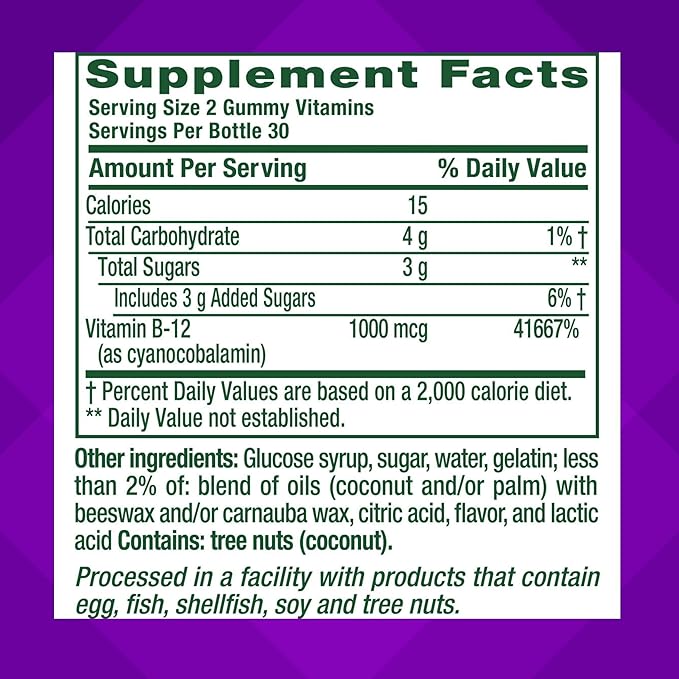 Vitafusion B12 Gummy Vitamins, Delicious Raspberry Flavor, 60ct (30 Day Supply)