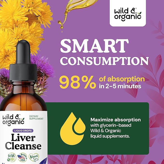 Wild & Organic Liver Cleanse Tincture - Liver Detox Formula with Milk Thistle, Dandelion Root, Chanca Piedra Stone Breaker Extract - Herbal Supplement - Vegan, Sugar & Alcohol-Free Liquid Drops - 2 oz