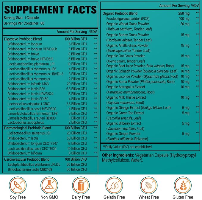 Probiotics for Women & Men - 300 Billion CFU, 24 Strains Probiotic + 15 Organic Herbs Prebiotics Blend, for Overall Digestive Gut Health, Immune, Constipation & Bloating, Shelf Stable - 4 Month Supply