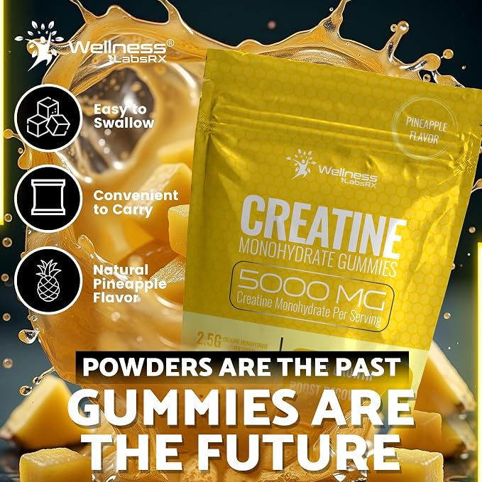 Creatine Gummies 5000mg, 30 Servings Creatine Monohydrate Gummies - Third-Party Tested Creatine for Women, Pineapple Flavor Creatine for Men, Muscle Growth, Strength, and Recovery - Pack of 1