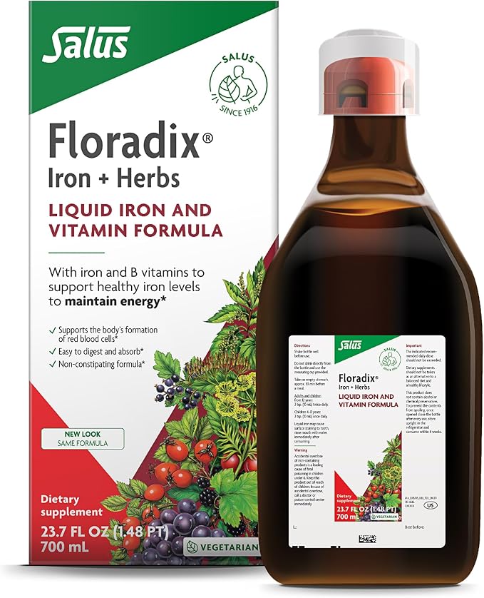 Floradix Iron & Herbs - Liquid Herbal Supplement for Energy Support - Iron Supplement with Vitamin C & Vitamin B Complex - for Men & Women - 23.7 fl oz