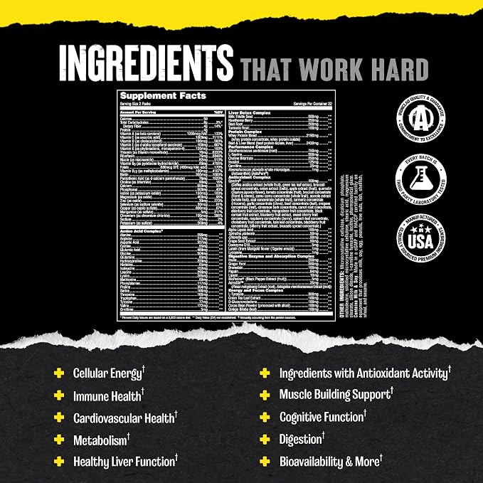 Animal Pak - Convenient Multivitamin for Men & Women Daily All-in-One Vitamin & Supplement Pack - Zinc, Vitamins C, B, D, Amino Acids, and Immune Support - Sports Nutrition Performance - 44 Count