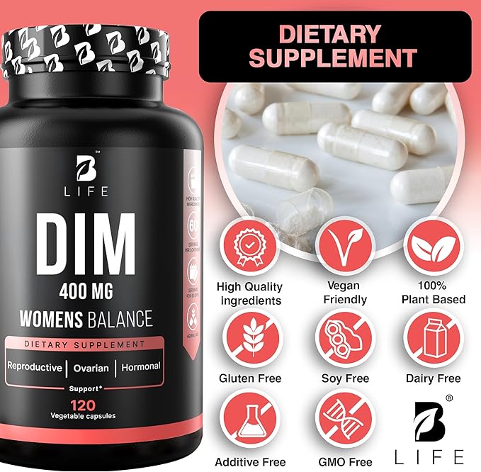 DIM Supplement 400 mg with Myo & D-Chiro Inositol, Dong Quai – Hormone Balance for Women – Fertility Supplements – Inositol Supplement - 120 Caps