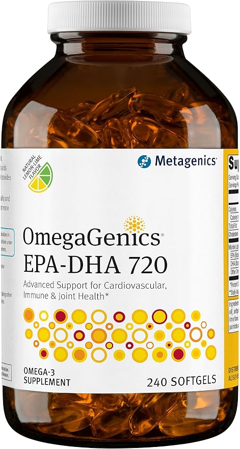Metagenics OmegaGenics Fish Oil EPA-DHA 720 mg - High Potency Omega-3 Supplement* - Supports Heart, Joint, Brain & Immune Health* - Sustainably Sourced, Purity-Tested Fish Oil - 240 Softgels