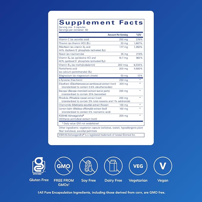 Pure Encapsulations Daily Stress Formula | Promotes Relaxation and Moderates the Effects of Occasional Stress*| 180 Capsules