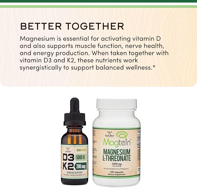 Vitamin D3 K2 5,000 IU Liquid Drops (5,000 IU of D3 and 200mcg of 99.9% All-Trans Patented K2 MK-7 (K2Vital)) Max Absorption Liquid Vitamin D Drops (30 Servings) by Double Wood