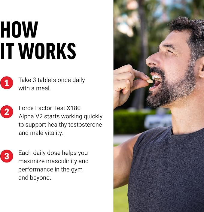 Force Factor Test X180 Alpha v2 T-Support for Men, T-Supplement to Help Build Strength, Boost Nitric Oxide, and Support Daily Performance, 120 Tablets