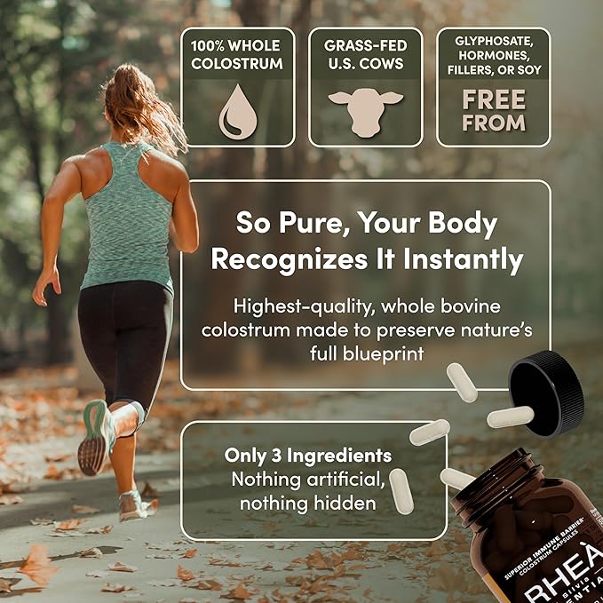 Rhea Bovine Colostrum Supplement for Women, Colostrum Capsules for Gut Health, Digestion, Bloating, Beauty, Immune Support, Bovine Colostrum for Humans, Colostrum Pills (120caps)