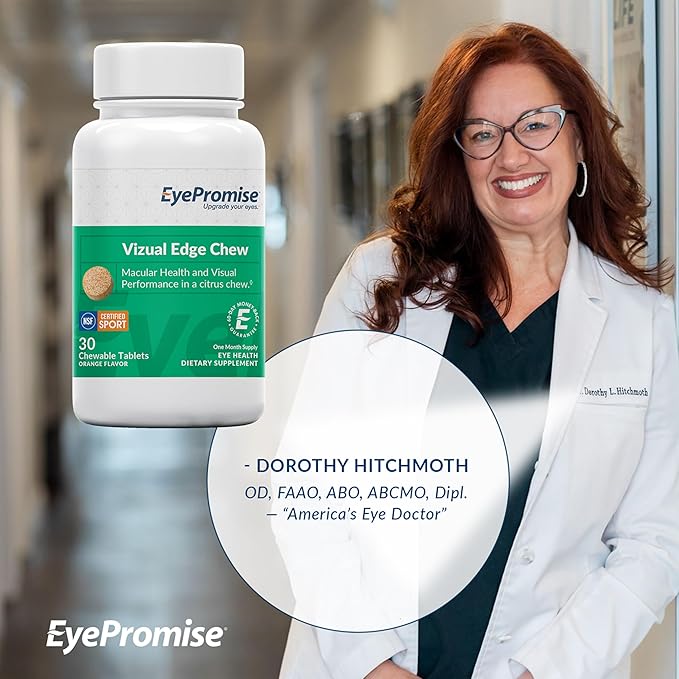 EyePromise Vizual Edge Supplement - 90 Chewable Tablets, 90-Day Supply, Citrus Flavor - AREDS 2 Eye Vitamin with 20mg Zeaxanthin & 10mg Lutein for Vision Quality & Clarity