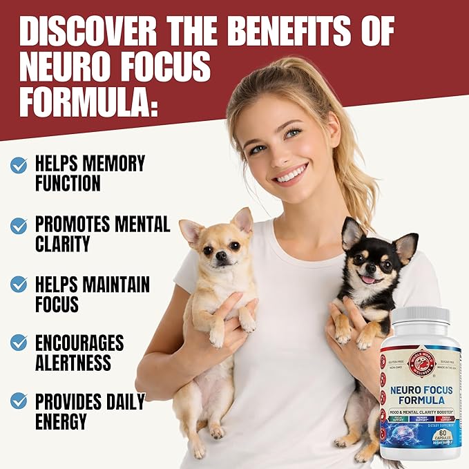 Neuro Focus Formula | Supports Mental Clarity & Focus | Vitamin A,C,D,E,B6 | Gluten Free, Sugar Free, Lactose Free | 60 Capsules | Made in The USA.