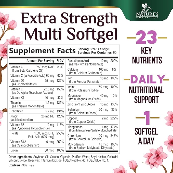 Multivitamin for Women - Essential Daily Womens Multivitamins with Calcium, Folic Acid, Vitamin A, C, D, E, B Vitamins, Zinc and Iron - Energy, Focus & Immune Support, Bottled In USA - 60 Softgels