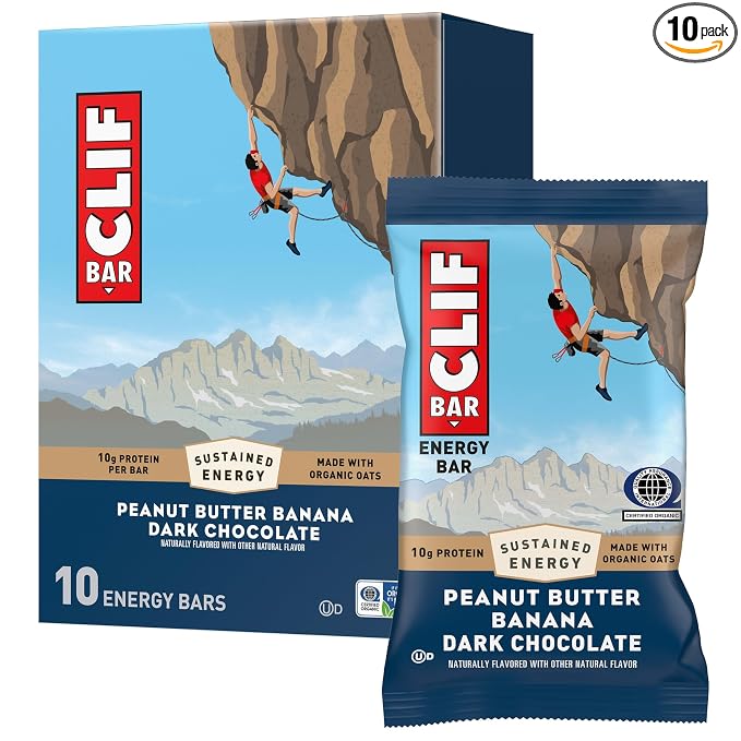 CLIF BAR - Energy Protein Bars - Peanut Butter Banana with Dark Chocolate - Made with Organic Oats - Energy Bars - Non-GMO - (10 Pack)