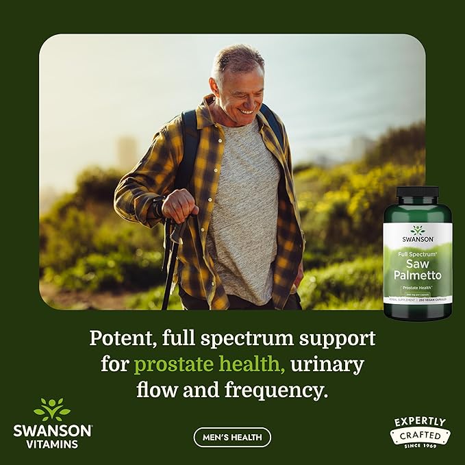 Swanson Saw Palmetto Full Spectrum Herbal Supplement for Men Seeking Prostate, Hair, and Urinary Health Support - 540 mg (250 Vegan Capsules)