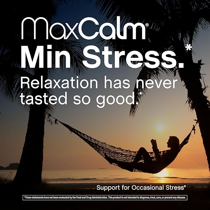Relaxing Drink Mix | Raspberry-Lemonade Flavor | Magnesium Glycinate, KSM-66 Ashwagandha, L-Theanine & Vitamin D3 | MaxCalm | Gluten-Free, Vegan | 8 Ounce Powder