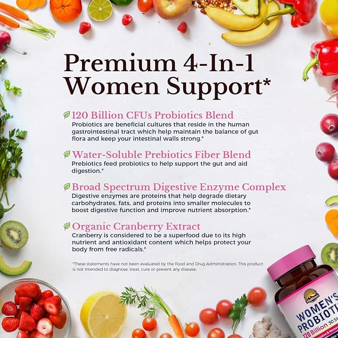 Vitalitown Probiotics for Women 120 Billion CFUs, 30 Strains, with Prebiotics & Digestive Enzymes & Cranberry, Gut & Vaginal Health, Vegan 60 (Pack of 2) Delayed Release Caps