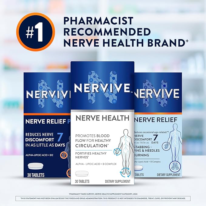 Nervive Nerve Health, Alpha Lipoic Acid, Fortify Nerve Health, Healthy Nerve Function, Healthy Blood Circulation, Supplement, Tablet, 30 Tablets