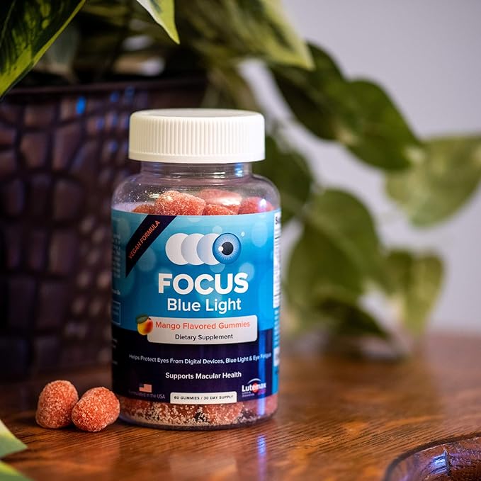 Focus Blue Light Supplement | Lutein and Zeaxanthin Supplement for Eye Health and Blue Light Protection | 60 Count Mango Flavored Gummy, 30 Day Supply
