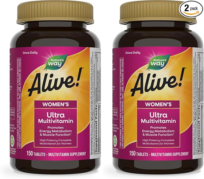Nature's Way Alive! Women's Daily Ultra Multivitamin,High Potency Formula,Promotes Energy Metabolism and Muscle Function*,Women's Vitamins,Methylated Vitamin B12,150 Tablets,(Pack of 2)