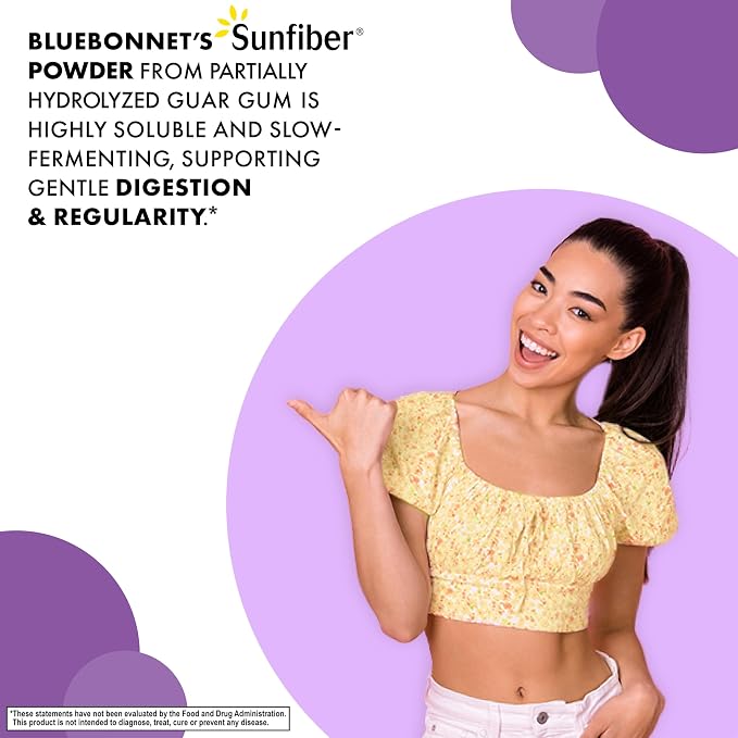 BlueBonnet Nutrition Sunfiber – 6 g of Plant Based Prebiotic Soluble Fiber – Supports Digestive Health* - Instant Dissolve – Non-GMO, Vegan, Kosher, Low-FODMAP – Unflavored, 7.4 OZ, 30 Servings
