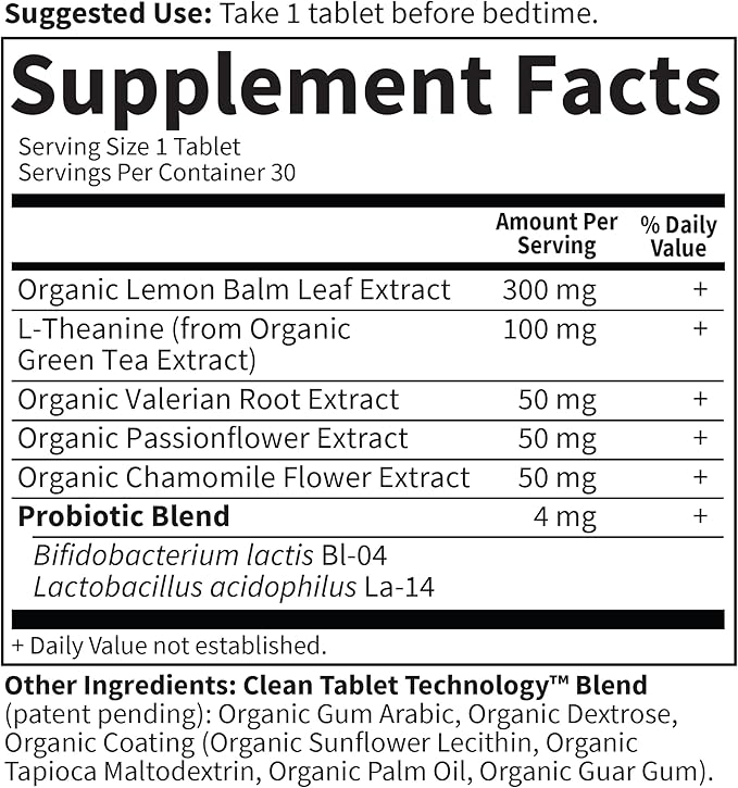 Garden of Life Organics Sleep Well Rest & Refresh Tablets with Lemon Balm, Green Tea Extract, Chamomile & Probiotics – Support for Restful Sleep & Relaxation, Non-GMO, Gluten-Free, Vegan, 30 Tablets