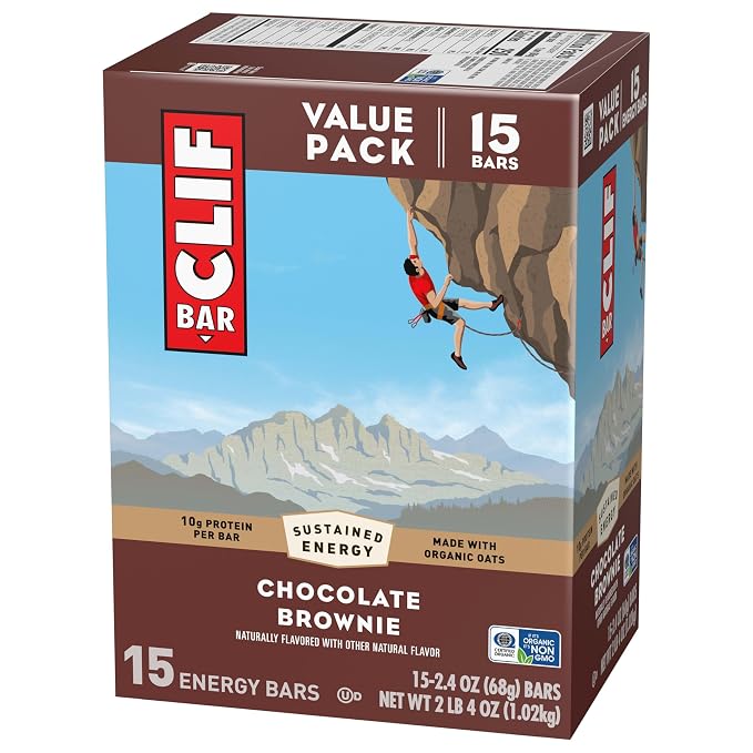 CLIF BAR - Energy Protein Bars - Chocolate Brownie - Made with Organic Oats - Energy Bars - Non-GMO - 15 Count (Pack of 4)