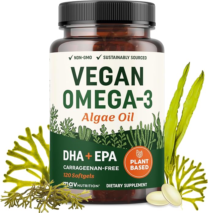 Vegan Omega 3 6 9 Algae Oil | Plant Based DHA EPA | Sustainably Sourced, No Carrageenan | Heart, Brain & Eye Health Support | Fish Oil Alternative | Omega 3 Fatty Acid Supplements | 120 Softgels