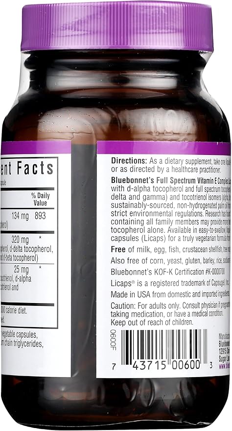 Bluebonnet Full Spectrum Natural Vitamin E Complex Liquid Capsules, 30 Count (743715006003)