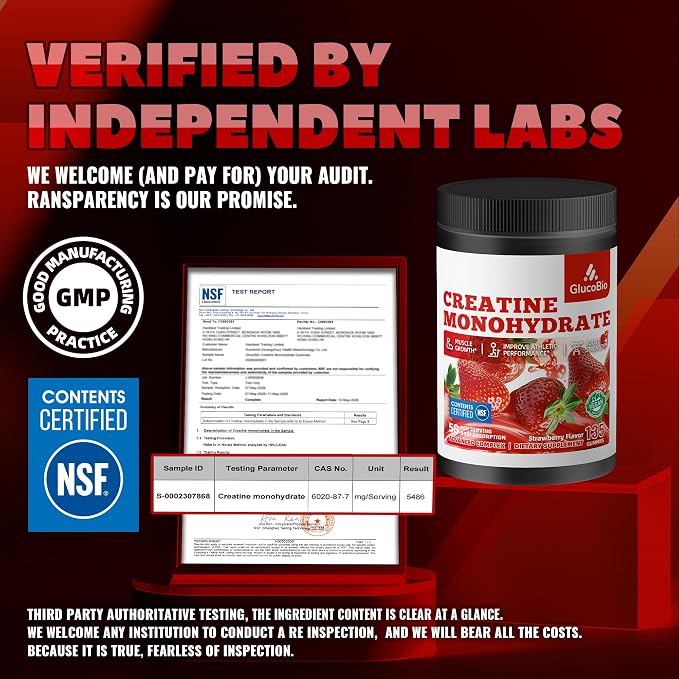 Creatine Monohydrate Gummies (5g) – Pre-Workout Energy & Muscle Growth Support for Men & Women | Strawberry Electrolyte Gummies (135 Count)