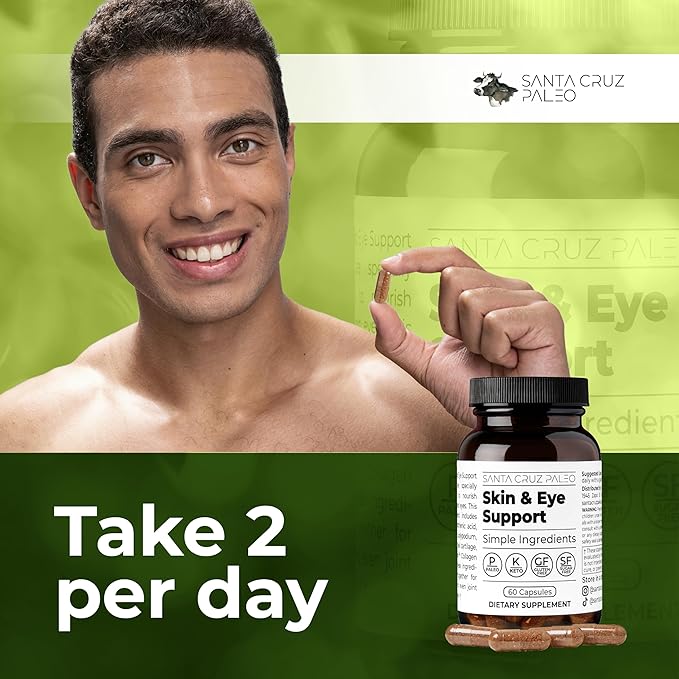 Santa Cruz Paleo Skin & Eye Capsules, Simple Daily Formula for Skin Appearance & Eye Routine, Clean Ingredients, Gluten Free, Keto & Paleo Friendly, 60 Capsules