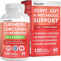 5-in-1 Organic Turmeric Curcumin Supplement (4210mg) with Berberine, Ceylon Cinnamon Bioperine and Ginger Supplements for Joint, Heart, Gut, & Metabolic Support (60 Servings)