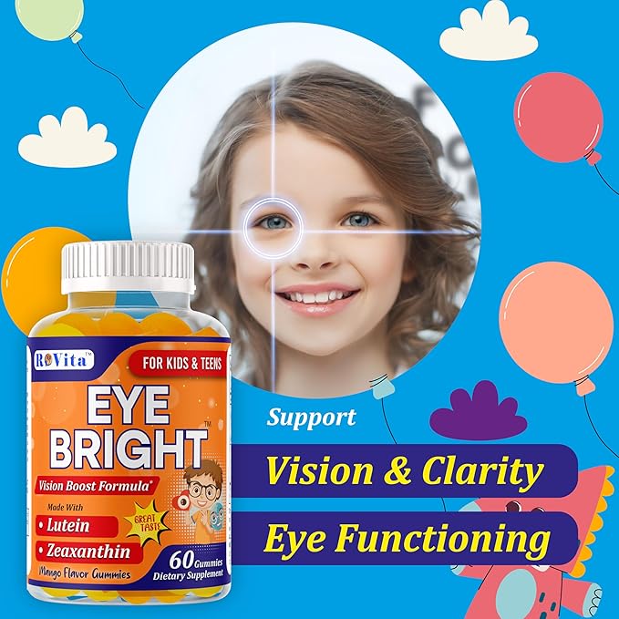 Eye Bright Lutein Gummies for Kids & Teens– Eye Vitamins with Lutein & Zeaxanthin – Eye Health Supplements for Vision Support – Vitamins for Eye Health & Macular Support – 60 Gummies