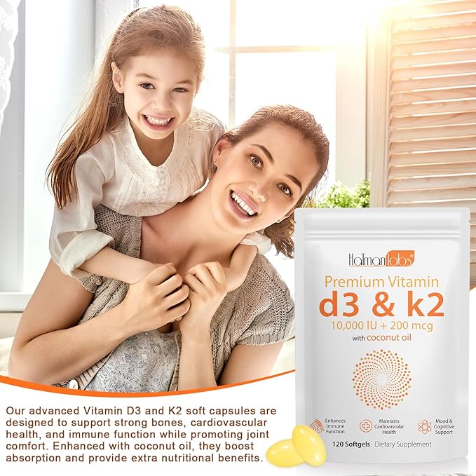 Vitamin D3 K2,D3 K2 Vitamin Supplement,Vitamin D3 and K2,D3 K2 Vitamin Supplement,Replenish Vitamin D3 K2 Coconut Oil Softgels (240)