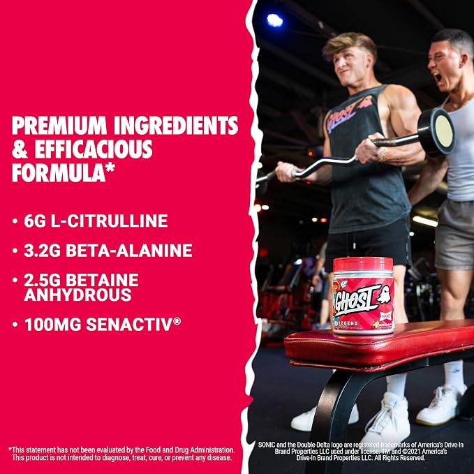 GHOST Legend Pre Workout Powder, Sonic Cherry Limeade - 30 Servings – Pre-Workout for Men & Women with Choline, L-Citrulline, & Beta Alanine for Energy & Focus