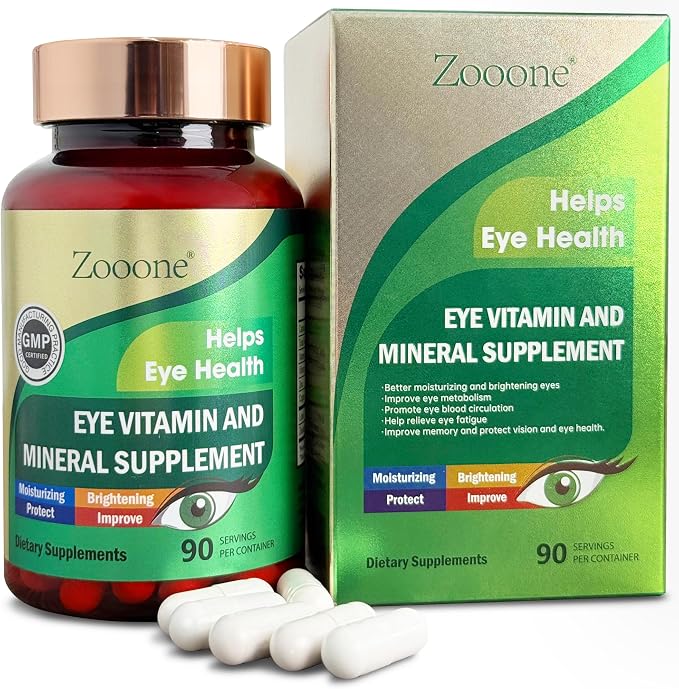 zooone Lutein and Zeaxanthin Eye Vitamins, Eye Vitamin and Mineral Supplement with Vitamin C E Zinc Copper, Vision Support for Macular Degeneration, Eye Health Pills for Adults & Seniors, 90 Capsules