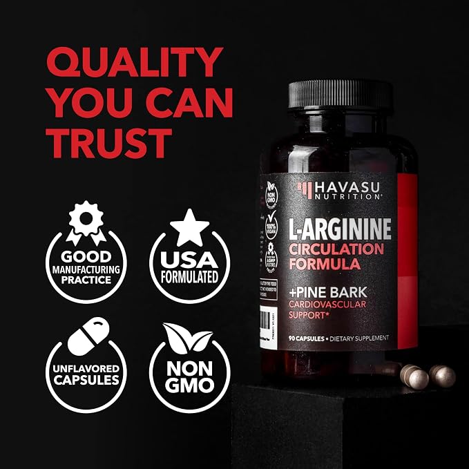 L-Arginine 1800mg and Pine Bark Extract 100mg - Nitric Oxide Supplement for Men - Performance Supplement for Men's Health - 90 Count - Endurance, Recovery Support - Vegan, Non-GMO Capsules