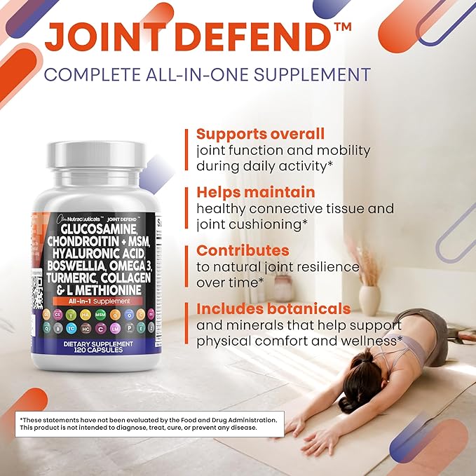 Clean Nutraceuticals Glucosamine Chondroitin MSM 1500mg with Turmeric Curcumin, Collagen, Hyaluronic Acid, Omega 3 – Joint Health Supplement for Men & Women (120 Count (Pack of 2))